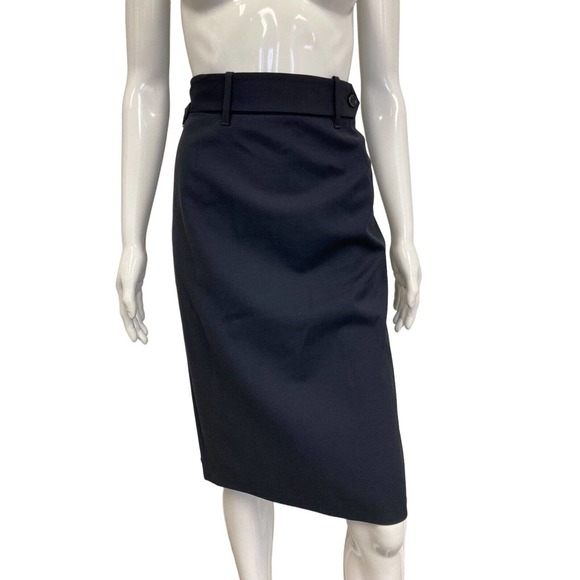 RED VALENTINO Navy Blue Wool Blend Straight Knee Length Skirt Size 44 US 8 - Picture 1 of 5